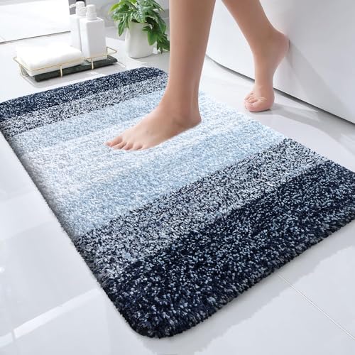 OLANLY Small Bathroom Rugs Mat 24x16, Extra Soft Absorbent Microfiber Bath Rugs, Rubber Backing, Quick Dry, Washable Bath Mats for Bathroom Floor, Tub and Shower, Home Decor Accessories, Navy Blue - color: Navy Blue, size: 24" X 16"