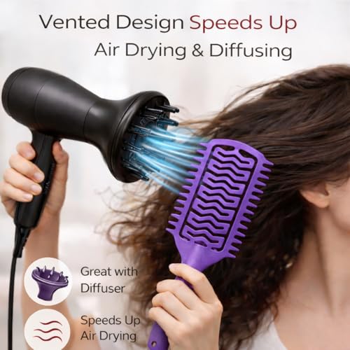 Curl Defining Brush for Curly Hair, Vented Detangling Hair Brush for Wet and Dry Styling, Curved Brush for Shaping and Smoothing Curl Clumps, Lightweight Hair Brush (Violet) - color: Violet