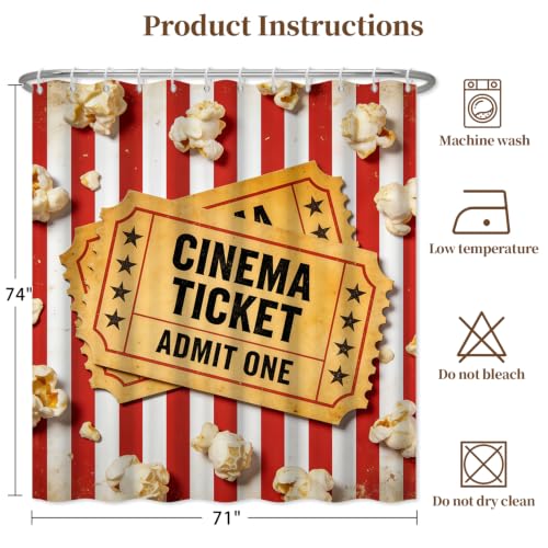 Fabric Shower Curtain with Hooks YTS09806 - color: Movie Night Popcorn