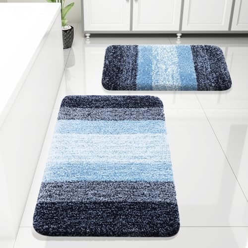Arotive Bathroom Rugs Sets 2 Piece, Shaggy Soft and Absorbent Microfiber Bath Rugs, Machine Washable Dry Bath Mats for Bathroom, 30x20 and 24x16, Blue - color: Blue, size: 30" X 20" + 24" X 16"