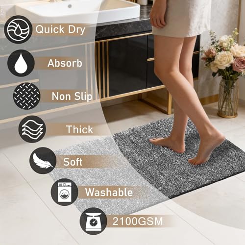 VOOVA & MOVAS Non-Slip Bathroom Rug，Ultra Soft & Quick Dry Bath Mat， Machine Washable Microfiber Shaggy Bath Rug， Plush Water Absorbent Shower Mat for Floor and Sink， 24x17 Inches，Dark Gray - color: Dark Gray, size: 24"x17"