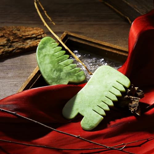 BBTO 2 Pcs Jade Comb for Scalp Massage Gua sha Comb for Head Body spa Hair Multifunctional Handheld Massage Tools(Heart, Classic Style) - style: Heart, Classic Style