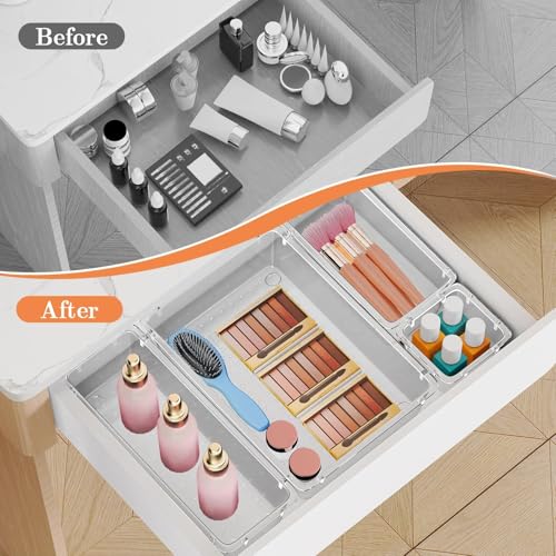 SpaceHacks 25 PCS Plastic Drawer Organizer Set, 4-Size Versatile Organizer Trays & storage Bins for Makeup, Jewelry, and Gadgets in Bathroom, Bedroom and Office,Clear White - color: Clear