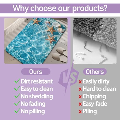 Starfish Bathroom Mat, Non Slip Rubber Backed Fast Dry Bath Rug, Thin Bath Mat for Bathroom Kitchen 17"x30" - color: Starfish
