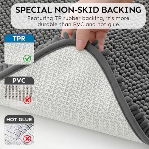 Secura Bathroom Rugs 47x28, Ultra Soft Chenille Bath Mat, Super Absorbent & Quick Dry Bathroom Mat, Non Slip Machine Washable Bath Rugs for Tub, Shower, Home Decor Accessories (Gray) - color: Grey, size: 47 in x 28 in