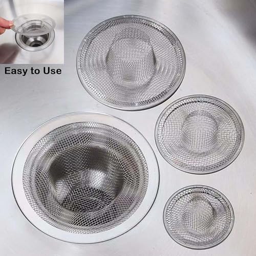 12PCS Stainless Steel Slop Basket Filter Trap, 2.75" & 4.41" Mesh Sink Drain Strainer Screen Bathroom Kitchen, Drain Mesh Basket Cover Hair Catcher for Lavatory RV Shower Floor Utility Drain - size: 2.75'' & 4.41'' (12 Pcs)