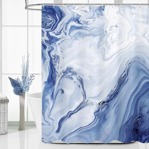 MitoVilla Navy Blue Marble Long Shower Curtain 72 x 78, Abstract 78 inch Long Fabric Shower Curtain for Chic Luxury Bathroom Decor, Modern Ombre Watercolor Shower Curtains 78 inch - color: Navy, size: 72"W x 78"L (Pack of 1)