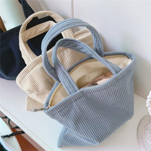 Wudygirl Makeup Bag Travel Cosmetic Bag for Women Small Makeup Pouch with Handle Zipper Cosmetic Pouch Handbag Aesthetic 8.3" x 6.7"(Light Blue) - color: Light Blue