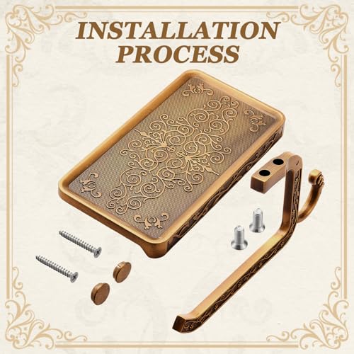 LemonRoad 2 Pack Vintage Carved Toilet Paper Holder with Shelf, Antique Wall-Mounted Tissue Roll Holder with Phone Storage Rack, Rust-Resistant Bathroom Accessories