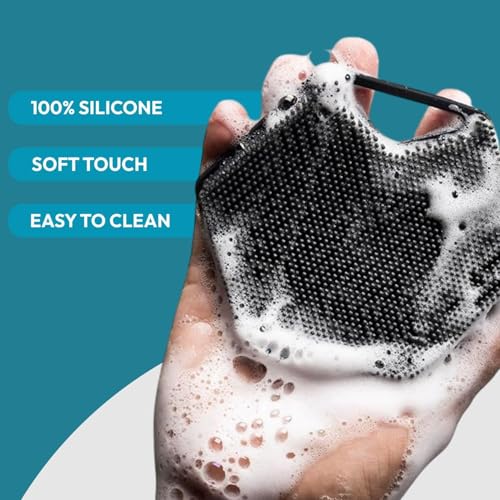 Silicone Body Scrubber & Scalp Massager for Men & Women | Cleanses, Exfoliates & Removes Dead Skin | Super Soft Silicone Bristles for Both Body and Hair | Set of 2