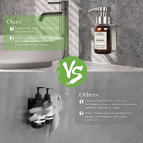 Wall Mount Soap & Shampoo Dispenser, 8.5oz Silver Pump Bottle | silver & brown design with leakproof pump and waterproof labels; rust-resistant, easy to refill for modern hotels. - color: Silver Set of 1