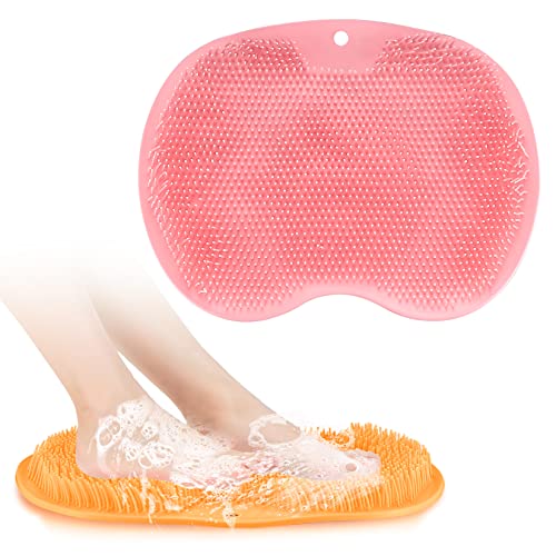 2-Pack Shower Foot Scrubber Mat Back Washer Back Exfoliating Bath Wash Pad Wall Mounted Slip Suction Cups Foot Scrubber for Use in Shower Cups Foot Cleaner for Men and Women