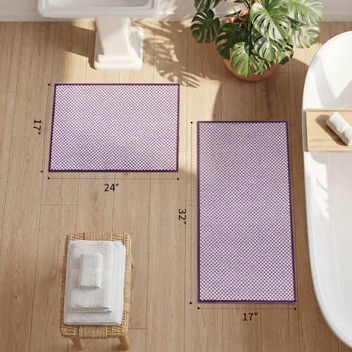 YIHOUSE Thin Bath Mat Purple Bathroom Rugs Sets 2 Pieces, Non Slip Absorbent Mats Quick Dry, Woven Rugs Washable, Tapetes para Baño for Bathroom Toilet,Bathtub(17"x24"+17"x32") - color: Purple, size: 2Pieces(17"x24"+17"x32")