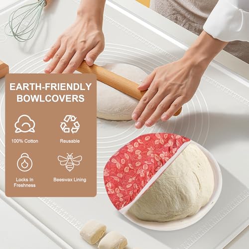 Reusable Bowl Covers for Bread Proofing - Beeswax Bowl Covers Reusable 3 Set, Cotton Blend Stretch Design, Fits 4-13 Inch Bowls, Shower Caps for Sourdough Bread, Dough Proofing & Food Storage（Leaves） - color: Leaves