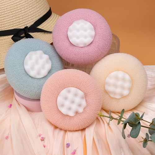 4Pcs New Upgrade 2-in-1 Sunflower Bath Ball, Ultra Soft Bath Sponge Cleaning Brush, Suction Cup Bath Ball with Finger Rings,Exfoliating Shower Loofah Sponges(Pink+Blue-Green+Beige+Purple) - style: Pink+Blue-Green+Beige+Purple