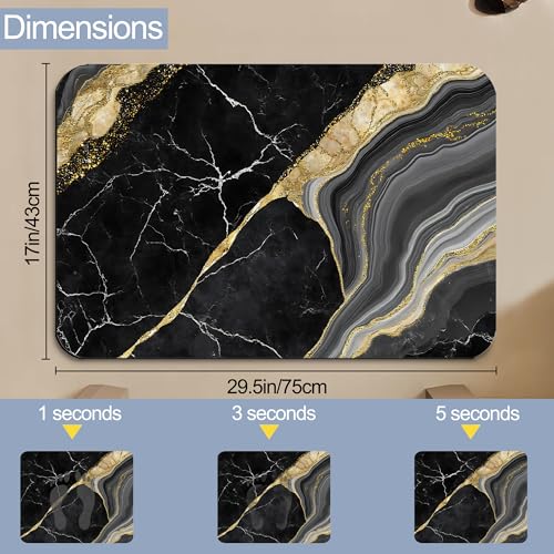 Black Gold Marble Bath Mat,Fast Drying Modern Stylish Bathmats for Bathroom, Non Slip Soft Diatomaceous Bath Rug Bathroom Accessories Thin Doormat for Home Kitchen 17 X 29.5 Inch - color: Black Gold Marble