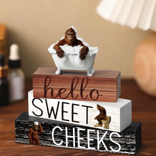Cinnvoice 4 Pcs Funny Bigfoot Bathroom Decor Farmhouse Bathroom Decoration Western Hello Sweet Cheeks Table Centerpiece Gift for Christmas Valentines Back to School - style: Funny Bigfoot