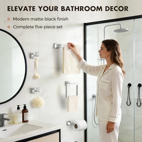 Bathroom Hardware Set Brushed Nickel 5-Pieces Bathroom Towel Rack SUS304 Stainless Steel Bath Towel Bar Set, Towel Racks Wall Mounted. - color: Brushed Nickel, size: 16inch 5 Pieces