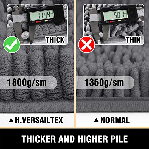 H.VERSAILTEX Luxury Chenille Bathroom Rugs - Non-Slip Bath Mats, Extra Soft Absorbent Shaggy, Washable Fast Dry 2 Piece Set (Grey, 20" x 32"/17" x 24") - color: Grey, size: 20" x 32" Plus 17" x 24"