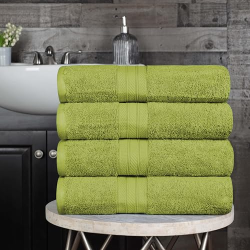 Superior Long Staple 100% Combed Cotton 700GSM Solid Highly-Absorbent 4-Piece Bath Towel Set for Bathroom, Shower, Kitchen-Super Soft, Plush, Highly Absorbent, Assorted 4-Piece Towels, Green Essence - color: Green Essence, size: 4-Piece Bath Towel Set