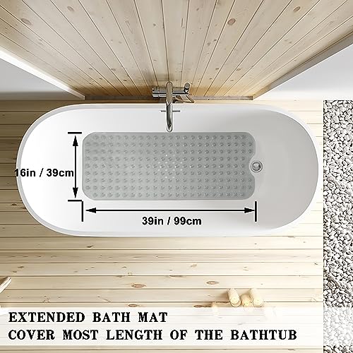 Bathtub and Shower Mats, Extra Long Non-Slip Bath Tub Mat 39 x 16 Inch, Machine Washable Bathmat with Suction Cups & Drain Holes for Bathroom Floor, Clear Grey - color: Clear Grey