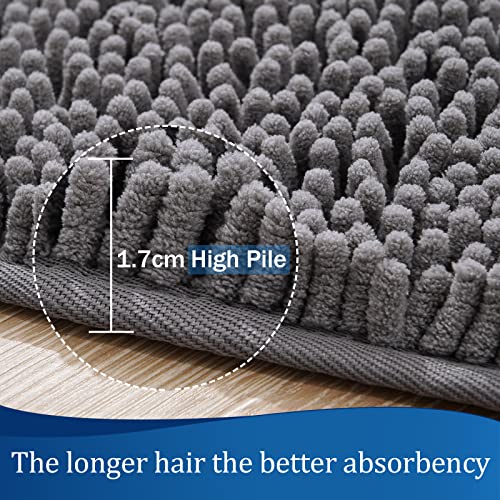 LOCHAS Luxury Bathroom Rug Shaggy Bath Mat 24 x 17 Inch, Washable Non Slip Bath Rugs for Bathroom Shower, Soft Plush Chenille Absorbent Carpets Mats, Gray - color: Grey, size: 1'5" X 2' (24''x17'')