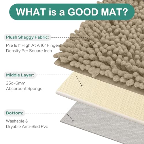 HOMEIDEAS Bathroom Rugs Set 2 Pieces, Ultra Soft Non Slip Absorbent Chenille Toilet Bath Mat Set (Taupe) - color: Brown-taupe, size: 1'8" x 2'8" (U Shape 20"x24"+20"x32")