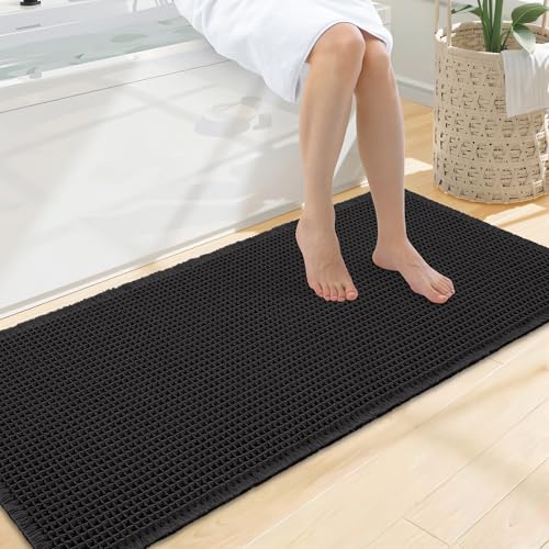 Smiry Waffle Bath Mat 47x20, Extra Soft Absorbent Bathroom Rugs, Non Slip Machine Washable Quick Dry Bath Rugs for Bathroom Floor, Tub, Shower, Home Decor Accessories, Black - color: Black, size: 47'' X 20''