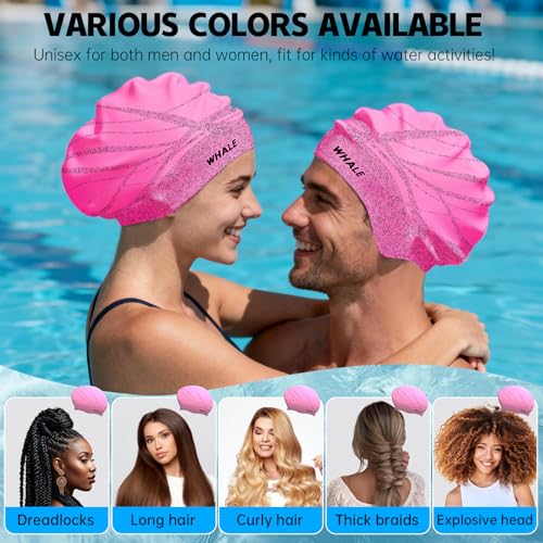 WHALE Extra Large Swim Cap Designed for Men and Women with Thick, Long Hair, Hair Extensions Or Afro-Textured Hair Long-Hair Swim Cap Highly Waterproof to Keep Hair Dry - color: Pink