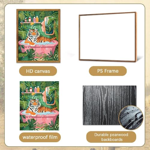 ARTZIO Framed Canvas Wall Art–Whimsical Tiger in Bathtub Jungle Bath Decor,Funny Animal Wall Art for Bathroom,Living Room & Home Office–Set of 2 (16"x24") - color: 2-PCS-3, size: 16"x24"