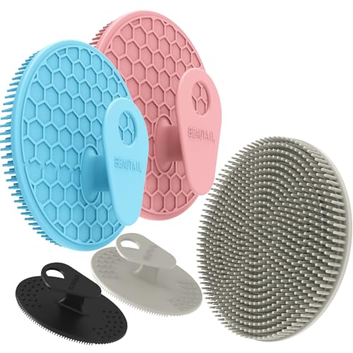 Silicone Body and Face Scrubber Set 5 Pack, BEAUTAIL Shower Bath Scrubber, Gentle Exfoliating Brush for Women Men Sensitive Skin, More Hygienic Than Traditional Loofah, Long Lasting, Pink+Blue+Gray - color: Gray+pink+blue