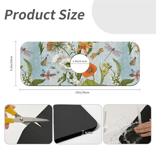Faucet Fast Absorbent Pad - Vintage Dragonfly Butterfly Flowers Drying Pad, Suitable For Kitchen, Bathroom, Island And Other Scenes - color: Vintage Dragonfly Butterfly Flowers