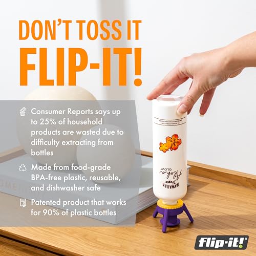 Flip-It! Bottle Emptying Kit – 6 Bottle Pack - No more wasted product - Fits most plastic bottles – 6 Base Caps, 6 Adapters – Bright Color Edition - color: Bright, size: 6-Pack