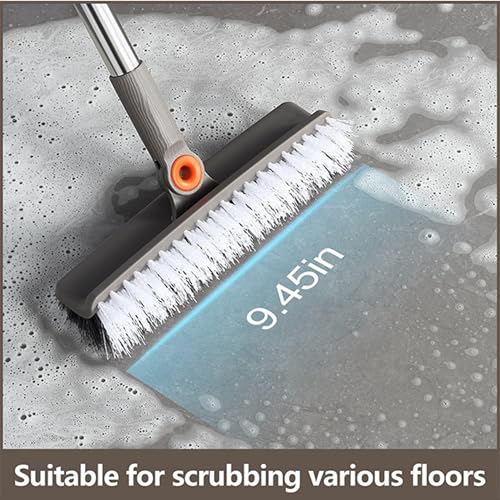 Multifunction 3-in-1 Broom and Dustpan, Silicone broom Squeegee and Scrub Brush Set with Long Adjustable Handle for Indoor & Outdoor Sweeping and Scrubbing, Ideal for Pet Hair, Liquids Spills and Dirt - color: Orange and Grey