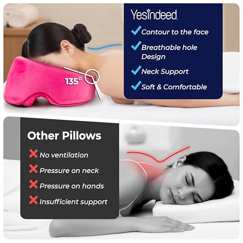 Face Down Pillow for Massage Bed – BBL & Eye Surgery Recovery Headrest | Stomach Sleeping Face Pillow for Prone Sleep, Tanning & Spa | Adjustable Memory Foam Cradle with Removable Cover (Pink) - color: Pink