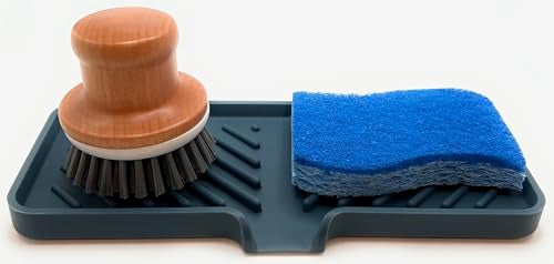 Silicone Soap Dish Tray and Sponge Holder with Drain Chute and Feet | 3-Way Sloped Design | Bathroom and Kitchen Sink Organizer Caddy (Smoky Blue, 10"x4", 7.8 Ounces) - color: Smoky Blue, size: 10"x4"