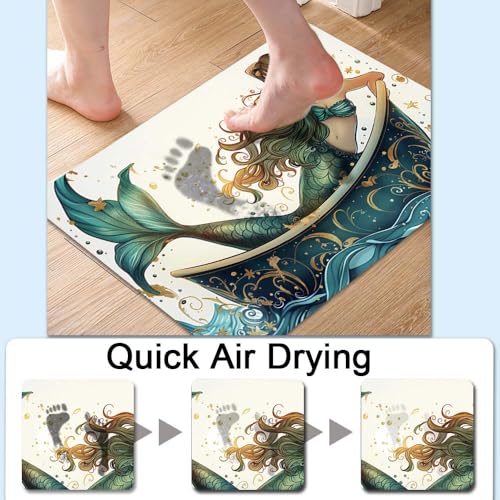 Bath Mat Rug,Beautiful Mermaid Non Slip Quick Dry Super Absorbent Thin Bathroom Rugs Fit Under Door-Easy to Clean Bathroom Floor Mats-Shower Rug for Shower Sink Bathtub(16" x 24"in) - color: Beautiful Mermaid, size: 1'4" X 2'(rectangular)