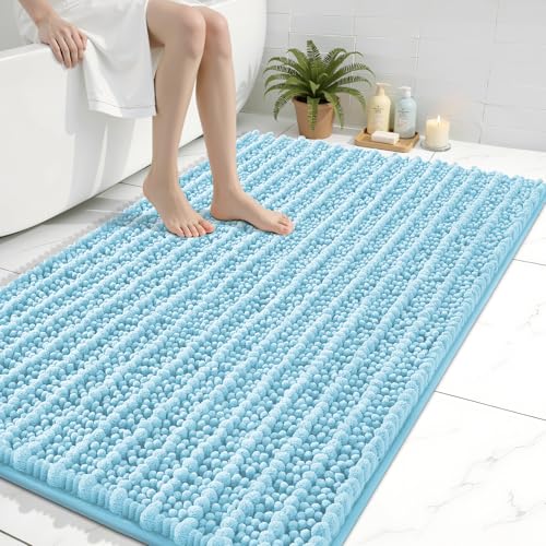Arotive Luxury Large Bathroom Rugs 40x32, Extra Soft Thick Absorbent Shaggy Chenille Bath Rugs, Machine Wash Dry, Bath Mats for Bathroom Floor, Tub and Shower, Home Decor Accessories, Blue - color: Blue, size: 40" X 32"