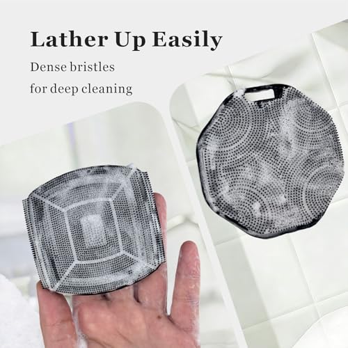 Silicone Body Scrubber & Face Scrubber Set, Shower Scrubber with Soft Bristles, Non-Slip Scrubbies for Body, Face Scrubber Exfoliator for Sensitive Skin(Black+Black) - color: Black+black