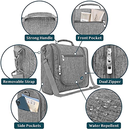 PAVILIA Extra Large Toiletry Bag Travel Bag for Women Men, Hanging Cosmetic Organizer, Water Resistant Makeup Bag for Accessories Toiletries, Travel Essentials Kit (Grey) - color: Grey, size: Extra Large (12x6x12.5)