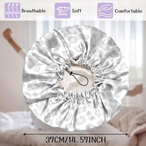 Luxury Shower Cap Silk Satin Lined Waterproof Reusable Adjustable Elastic Dry Hair Bathing Caps Cute for Women Girls-Gray Cheetah Leopard - color: C-20-Gray Cheetah Leopard