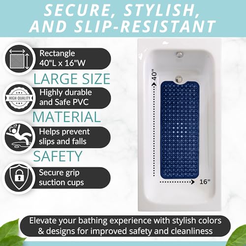 ENKOSI Bath Mat - Large Non Slip Bathtub & Shower Mat - Extra Long 40 x 16 Inch Bathroom Mats for Tub Nonslip Anti Slip Bathmats (40x16 Navy 1-Pack) - color: Navy Blue