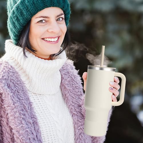 WUQID Silicone Boot Sleeve Compatible with Hydro Flask Travel Tumbler with Handle 32oz&40oz and 12-24oz Hydroflask Bottle & Stanley 20 30 40oz Tumbler, Fit 2.83-2.95in Bottom, Anti-Slip Bottle Cover - color: Ivory Two Tone