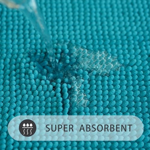 U-Shaped Toilet Rug, Chenille Contour Bathroom Mat, Non-Slip PVC Backing, Machine Washable, 20x20, Aqua Blue - color: Aqua Blue, size: 1'8" x 1'8" (20"x 20"U)