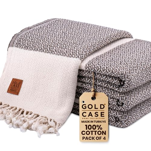 Gold CASE Turkish Beach Towel Set of 4 – 100% Cotton Large Turkish Bath Towels 67 x 38'' – Aphrodite Extra Large, Quick Dry & Sand Free Towels – Peshtemal for Pool – Beige - color: Beige, style: Aphrodite Beach Bath Towel