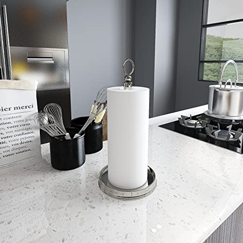 KASUNTO Paper Towel Holder With Heavy Weighted Base - Steel Countertop Stand for Kitchen, Bars & Dining Tables - Fits Standard & Jumbo Rolls - Brushed Nickel - color: Brushed Nickel