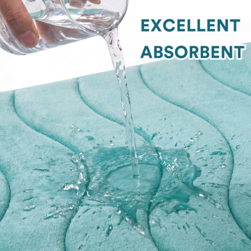 Flamingo P Memory Foam Bathroom Mat Non Slip Bath Rug Shower Rugs Carpet,20x32,Aqua Green - color: Aqua Green Wavy Line, size: 32" X 20"