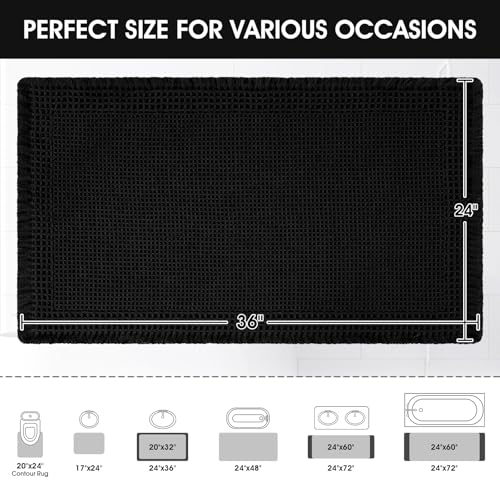 Upgraded Waffle Bath Mat, 36"x24" Black-Bordered, Super Absorbent Non-Slip Quick Dry Bathroom Rugs with Tassels, Machine Washable Ultra Soft Boho Bath Rugs for Floor, Toilet Mats Boho Farmhouse Decor - color: Black, size: 2' x 3' (Rectangular)