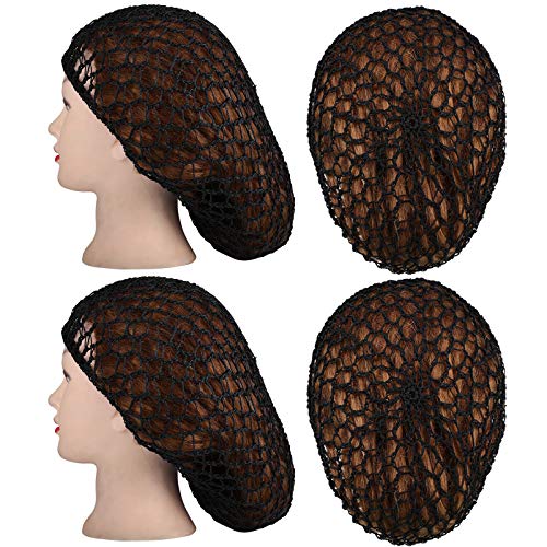 Geyoga 6 Pieces Hair Net Snoods for Women Sleeping Mesh Soft Rayon Knit Crochet Hairnet Long Short Curls Hair Cover Accessory (Black) - color: Black