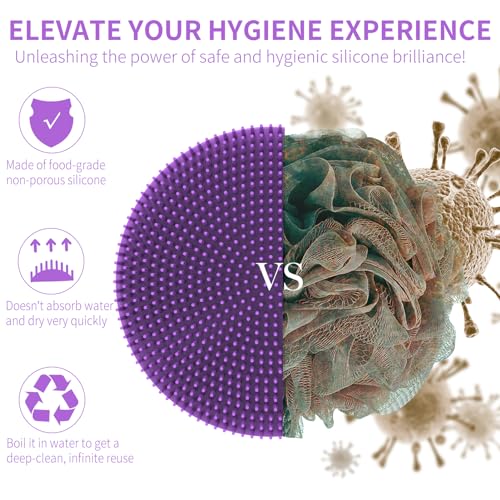 Silicone Body Scrubber, BEAUTAIL Shower Bath Scrubber, More Hygienic Than Traditional Loofah, Lather Nicely, Long Lasting, Gentle Exfoliating Brush for Women Men Baby Sensitive Skin, 1 Pack, Purple - color: Purple 1 Pc